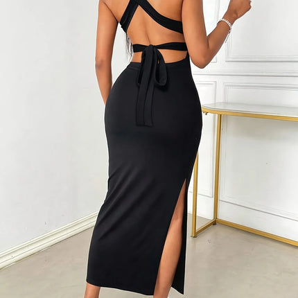 Women's Summer Solid Color Backless Cross-Strap Sexy Dress