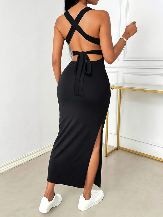 Women's Summer Solid Color Backless Cross-Strap Sexy Dress - product image 2