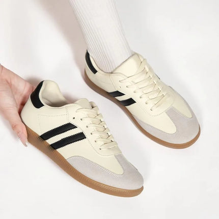 Women's Fashion Tennis Sneakers Flats Lace-up Vulcanized Shoes Autumn Outdoor Trainers Student Board Footwear