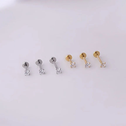 2pcs Stainless Steel Piercing Tragus Stud Earrings, Crystal Labret Small Ear Stud Helix Cartilage Earring for Women Body Jewelry