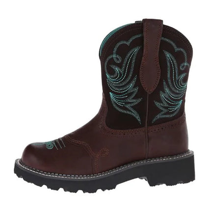 Womens Goth Cowboy Boots Embroidered Mid-calf Single Boot Mesh Lining Comfort Booties Woman Round Toe Retro Western Botas Mujer