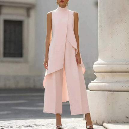 Womens Matching Sets 2026 Summer Fashion Sleeveslee Ensemble 2 Piece Woman Elegant Irregular Design Straight Pants Simple Style