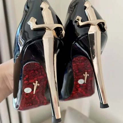 Women's Pumps Fashion Womens High Heels High Quality Metal Scepter Stiletto Pointed Leather Women Shoes New Premium Single Shoes