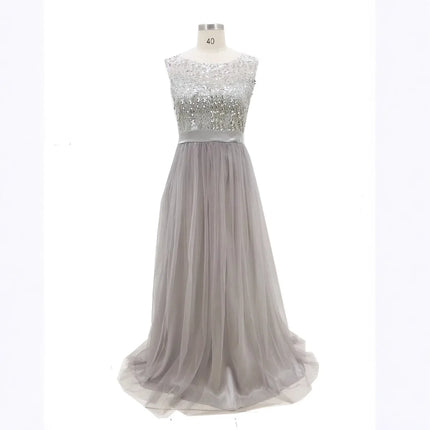 Elegant Sequined Strapless Long Formal Evening Dress Gray