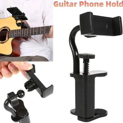 Guitar Phone Holder Hands-Free Adjustable Phone Support Multi-Purpose Guitar Stand Holder for Microphones Stand/Smartphones