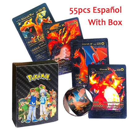 55pc English card Charizard Gold Foil Cards Golden Letters English Spanish Game Card Metalicas Vmax Gx Series Gift
