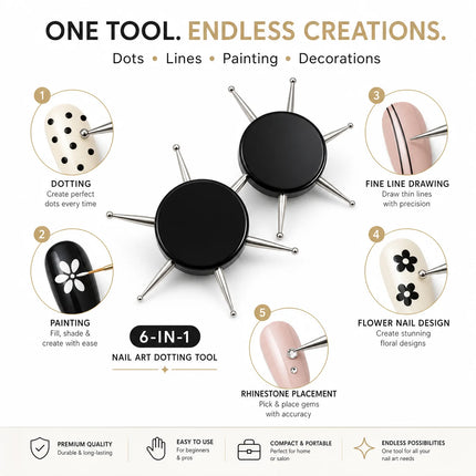 6 In 1 Nail Art Dotting Tools Different Head Flying Disc Nail Drill Point Multi-Use Nail Tools Dot Painting Pen DIY Nail Look