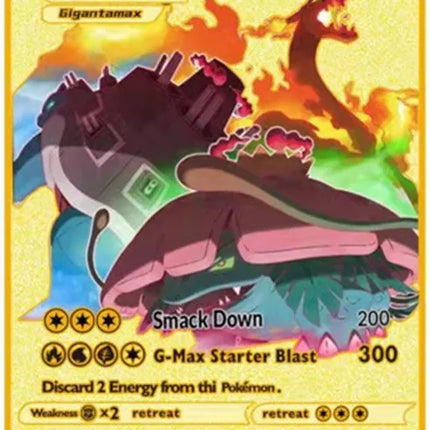 Pokemon English Metal Card Anime Pikachu Charizard Mewtwo Blastoise  Vmax Shiny Letters Game Collection Card Kids Toy Gifts