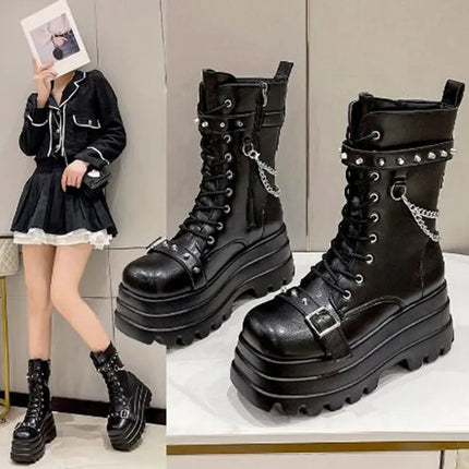 New Autumn Luxury Winte Platform Women Ankle Boots Gothic Style Cool Women Combat Boots Brand Street Women Shoe Boot Big Size 42