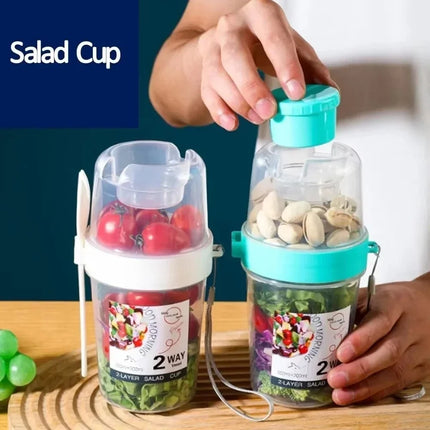 Portable Salad Cup Breakfast Cup Food Stratification Yogurt Cereal Oatmeal Snacks Parfait Containers Fruit Box Cup With Lid Fork