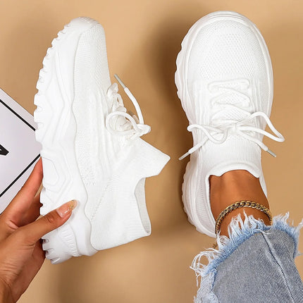 Fashion Stretch Knitting Sneakers for Women 2024 Autumn Couple Lace Up Non Slip Flats Casual Sports Shoes Woman Plus Size 35-43
