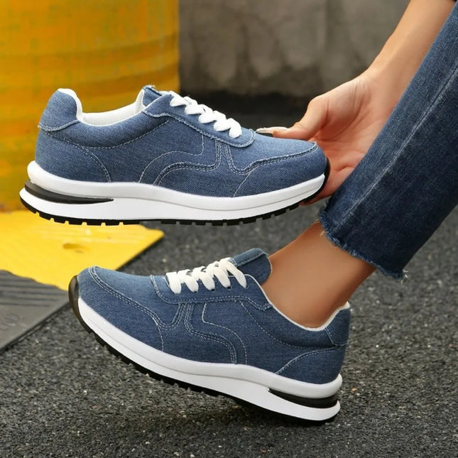 Blue Denim Platform Sneakers Women Fashion Thick Sole Lace Up Sports Shoes Woman Plus Size 43 Comfortable Casual Female Sneakers
