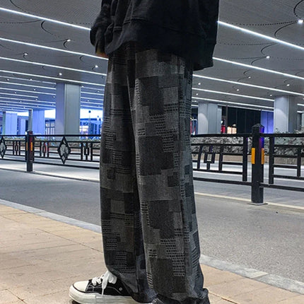Autumn Blue Black Plaid Jeans For Men Y2K Vintage Wide-leg Jean High Street Loose Straight Denim Trousers Hip Hop Pantalones