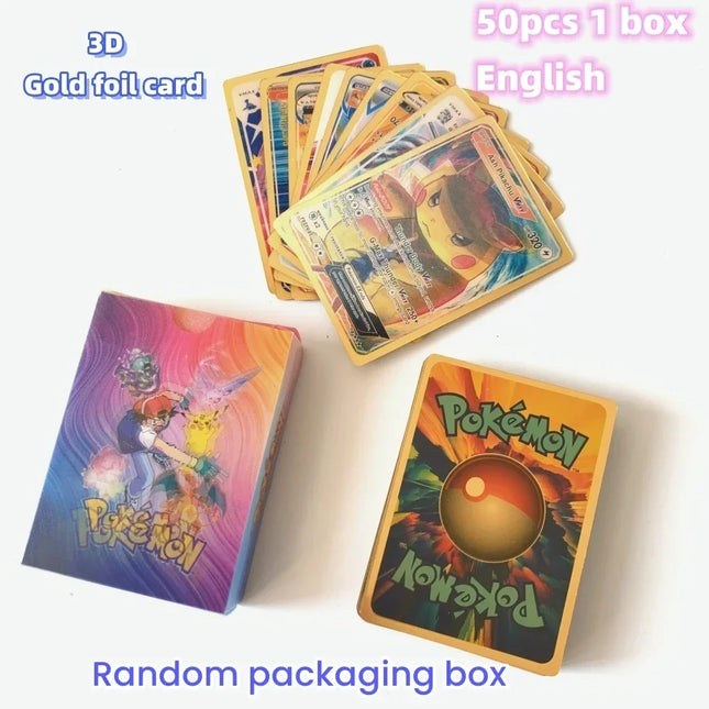 NEU 50 Stück Pokémon 3D Glänzende Regenbogenkarten Englisch Vmax Gx Glurak Pikachu Sammelspiel Kampfkarte Kinderspielzeug