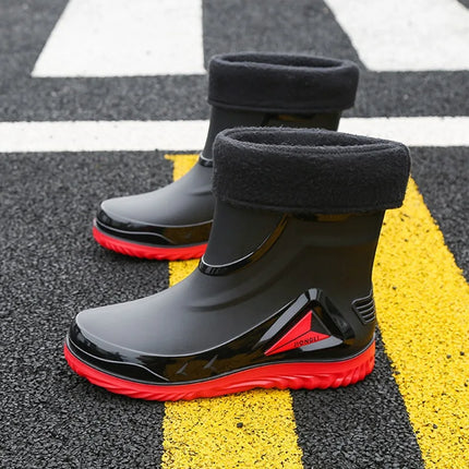 2026 Men's new short tube water boots, waterproof shoes, anti slip thick soled rain boots, outdoor work rain boots