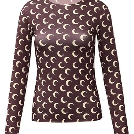 New Printed Mesh Women Base Shirt Spring Autumn Fashion Casual Long Sleeved Sun Protection Ice Silk Inner Layer Women's T-Shirt