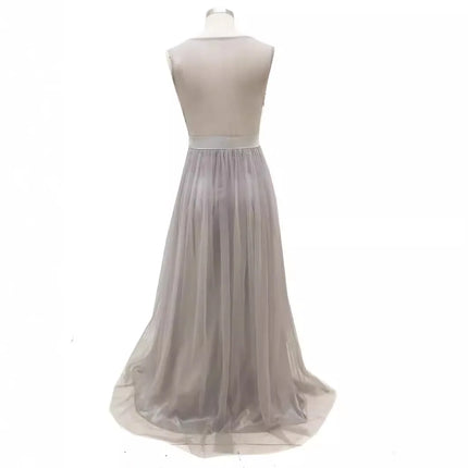 Elegant Sequined Strapless Long Formal Evening Dress Gray