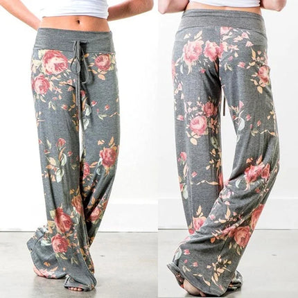 S-8XL Fashion Women Casual Loose Stretch Printing Long Wide Leg Yoga Pants Drawstring  Lounge Pants Pajama Pants