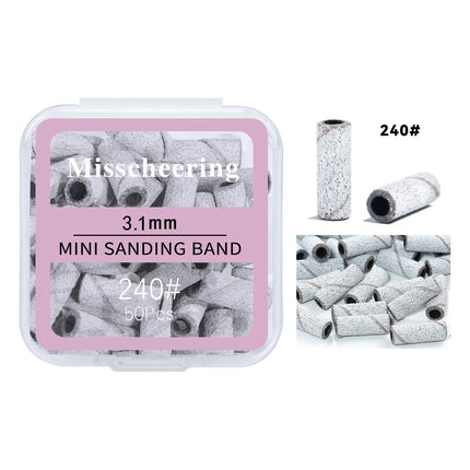 50Pc 3.1mm Mini Nail Sanding Bands 120# 80# 240# Cuticle Polishing Sand Ring Stainless Steel Nail Drill Bit Gel Remove Tools Set