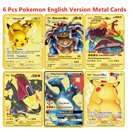 English Version Pokemon Metal Card Anime Figure Pikachu Charizard Mewtwo Battle Trading Game Collection Cards Model Toy Gifts