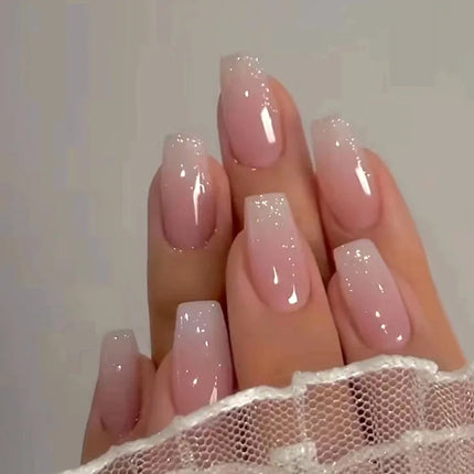 24Pcs Short Oval Gradient Pink Press On Nails Glossy Finish Full Cover False Nails for Women&Girl Removable Wearable Nail Art
