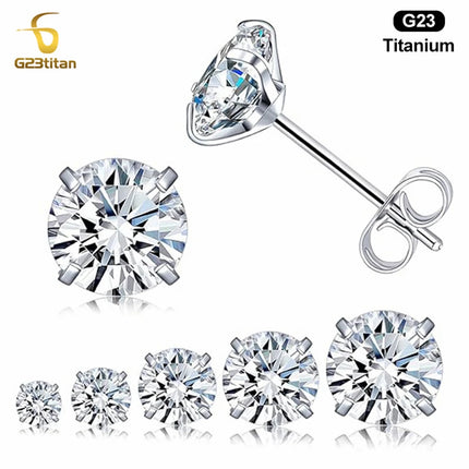 1 Pair Implant Grade G23 Titanium Stud Earrings for Men Women 2-6mm White Zircon Simple Initial Ear Piercing Jewelry Small Gifts