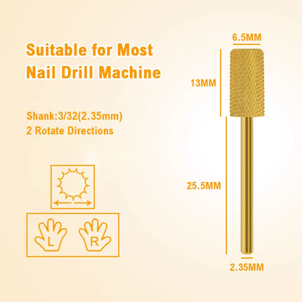 Gold Carbide Nail Drill Bits Milling Cutter Large Barrel Pro Reversed Durable Granding Polishing Tools Accessories 4XC