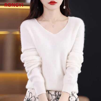 Sweater 100% Merino Wool Knitwears Autumn Winter Cashmere Knitted V-Neck Pullover Solid Jumper Clothing Tops