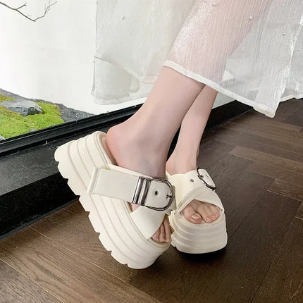 Fashion Women Shoes 8CM Buckle Wedge Sandals Women Outdoor Casual Platform Slippers New Woman Non-Slip Versatile Sandalias Mujer