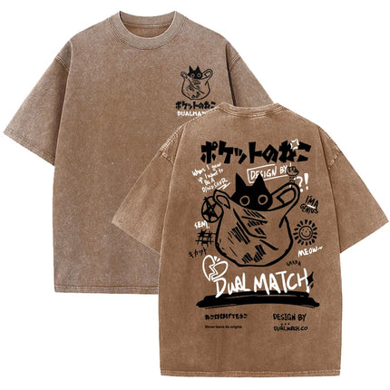 Women Cartoon T-Shirts Vintage Summer Harajuku Kawaii Cat Printed Short Sleeve Tees Couple Streetwear Loose Clothes Cotton Tops