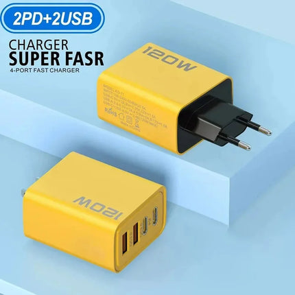 Total 120W USB USB-C Charger 4 Port Fast Charging USB Phone Charger Adapter For iPhone Samsung Xiaomi Quick Charge - product