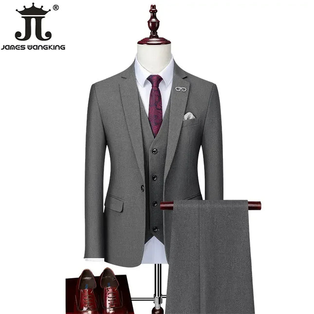 Traje de hombre casual formal de oficina de negocios de color sólido de moda boutique de blazer, chaleco y pantalones, traje de fiesta de boda de novio