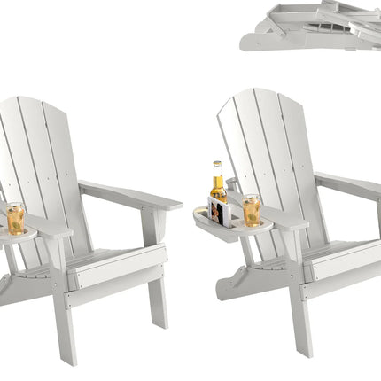 FOOWIN 1/2pcs Folding Adirondack Chair Weather Resistant HDPE Plastic Cup Holder Outdoor Patio Garden Fire Pit Deck Lawn