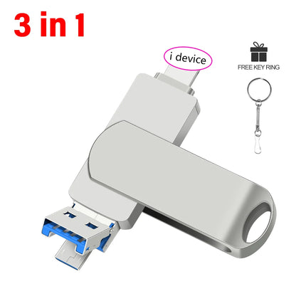 Rotate USB 3.0 Flash Drive 8GB 16GB with 3-in-1 Type-C to Lightning Interface 32GB Pendrive for iPad 11/12/13/14