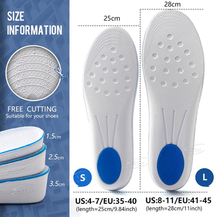 【Xxin】1.5/2.5/3.5cm Height Increase Insoles for Men and Women Memory Foam Arch Support Cushion Shoes Pads Size 35-46