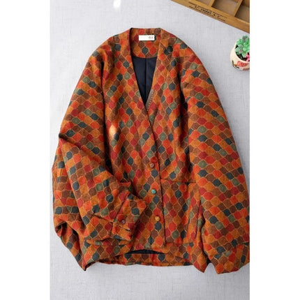 Bohemian Batwing Sleeve Jacket Women's Vintage Print Coat Loose Kimono Style Cardigan Warm Quilted for Autumn Winter w597