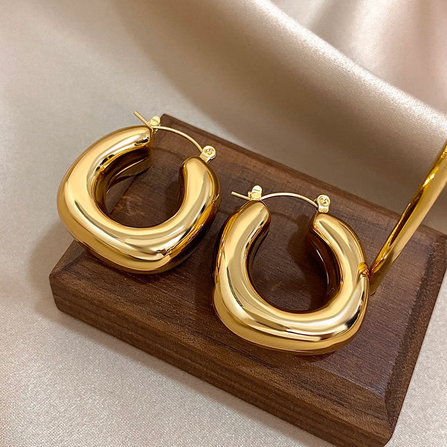 Chunky Chubby Stainless Steel Earrings for Women Simple Fashion Punk Gold Plated U-Shaped Hoop Earrings - product image 2