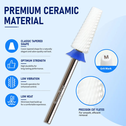 5-IN-1 Ceramic Nail Drill Bits for Efile Flat Top Left Right Hand Use Bit Hard & Soft Gel Removal Polishing Manicure Salon Tools