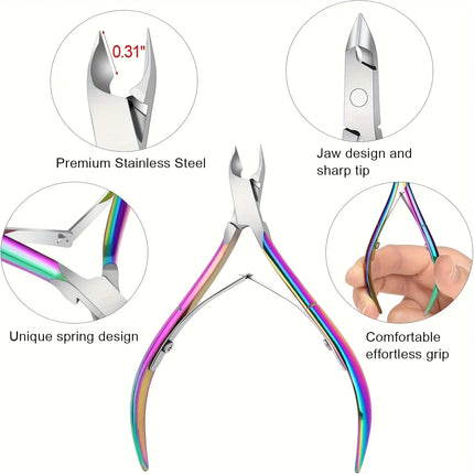 2pcs Set Color Titanium Stainless Steel Professional Nail Care Set Rainbow Manicure and Pedicure Kit Cuticle Nippers