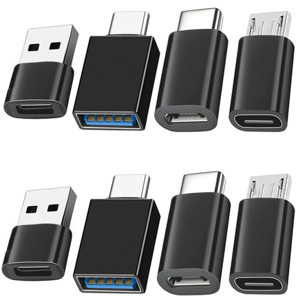 8pcs USB to USB-C Adapter, USB USB-C Female to USB Adapter, Micro USB to USB-C Female Male Converter Connector - product imag