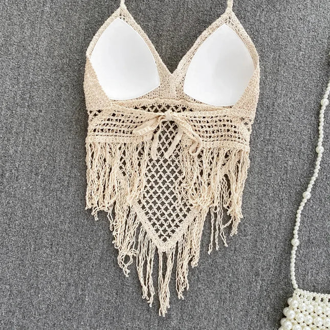 Knitted Tassels Hollow Out Tanks Camis for Women Bohemia Style Hault Sleeveless Sexy Femme Corset Crop - product image 2
