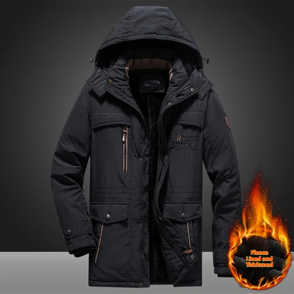 Men's Winter Thickened Parka Coat Thermal Padded Jacket with Hood Windproof Warm Long Sleeve Outdoor Clothes Plus Size Available