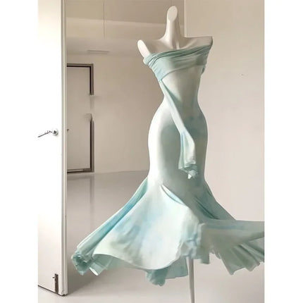 Women's Plus Size Off Shoulder Long Sleeve Mermaid Maxi Dress Fall French Elegant Bodycon Formal Gown