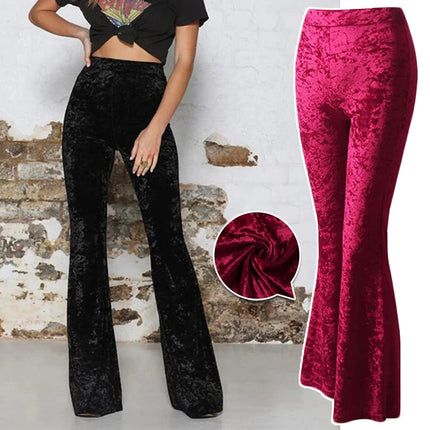 Vintage Velvet Long Flare Pants Women Korean Streetwear Sexy High Waist Trousers Lady Casual Velour Red Black Bell Bottom Pants