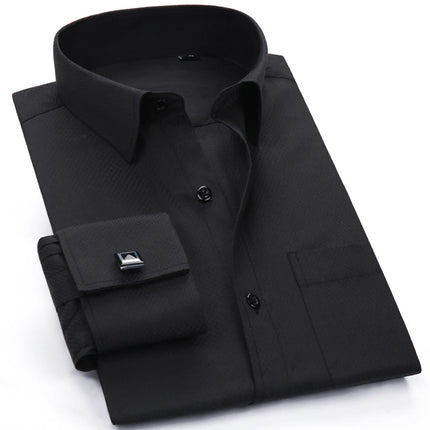Men's Spread Collar French Cuff Dress Shirt Long Sleeve Formal Business Buttons Male Wedding Shirts Regular Fit Cufflinks Shirt