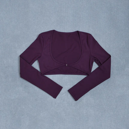 Women's Long Sleeve Yoga Crop Top U-Neck Backless Crossover Fitness Shirt Slim Fit Sexy Workout Gym Sports Top