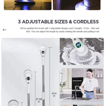 8-in-1 Multifunctional Electric Cleaning Brush Bathroom Kitchen Brush Cleaning  With LED NightLight Rotatable Household Brush