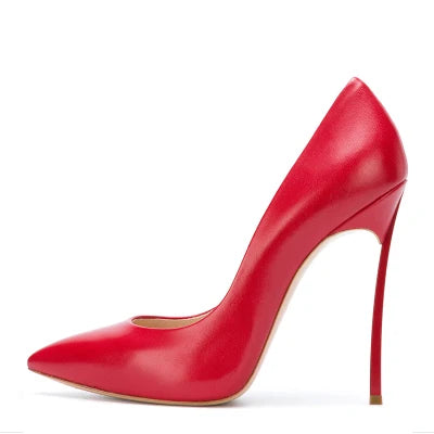 Rose Matte Leather High Heels Stilettos Metallic Heels Women Sexy Pointy Toe 10CM Blade Heels Pumps Slip On Party Ball Shoes