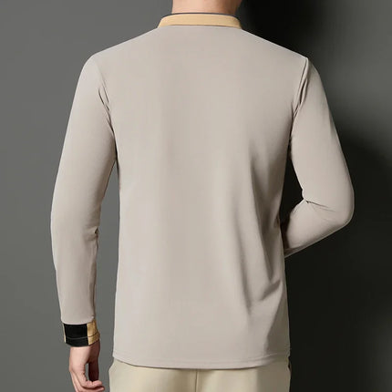 New Men's Business Casual Long Sleeved Shirt Solid Color Polo Shirt Fashionable Breathable Comfortable Versatile Top