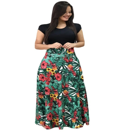 Dress Women Summer bohemain digital printing color matching round neck short sleeve hot style Dresses Casual Vestidos YRW6881